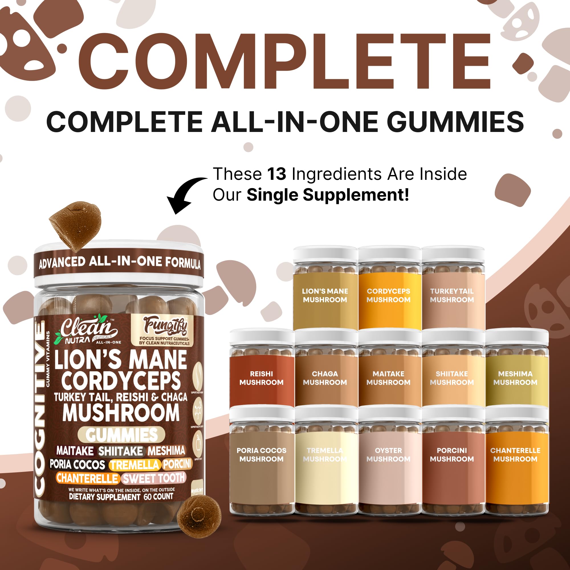 Clean Nutra Lions Mane Gummies — Memory & Focus with Cordyceps, Reishi & Immune Support