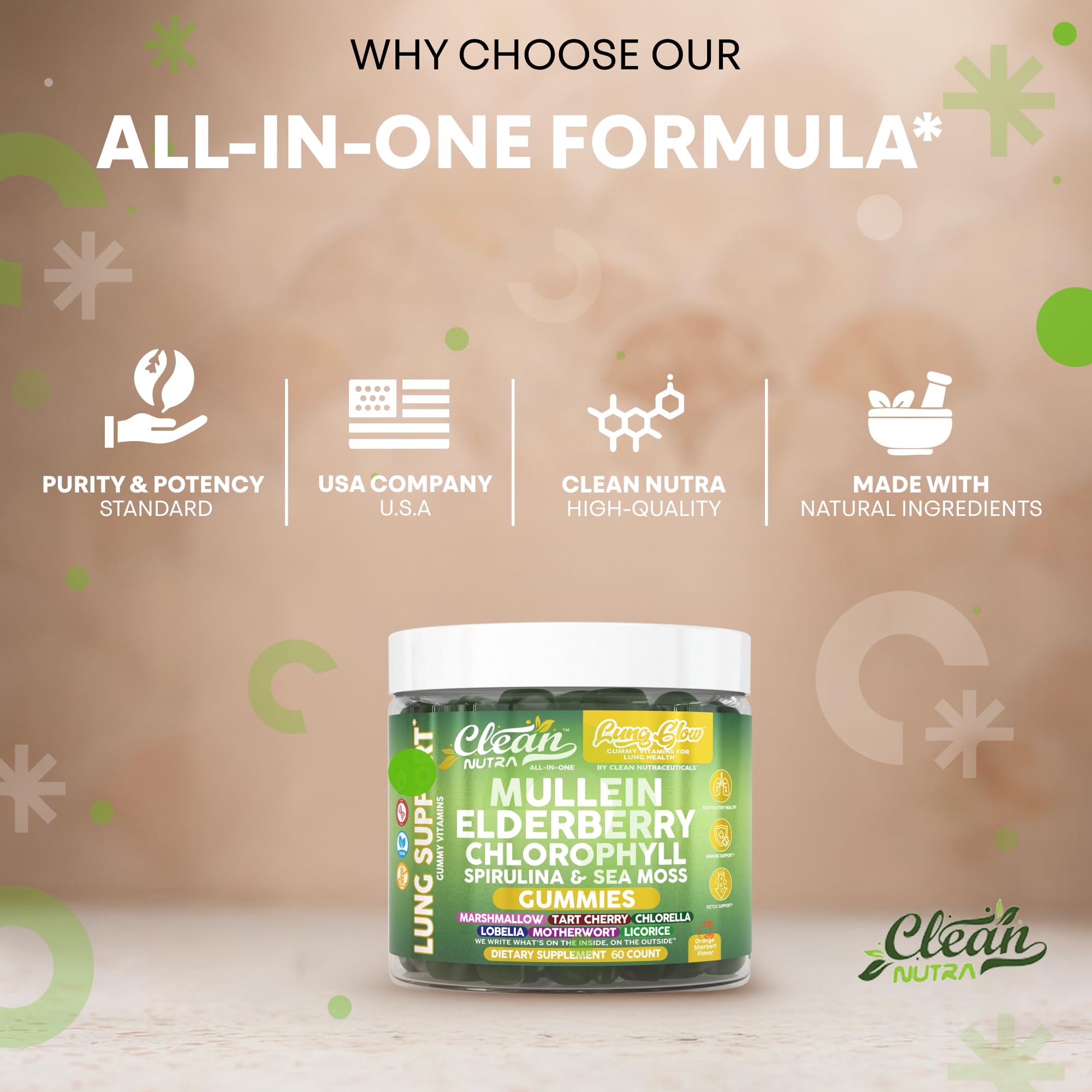 Clean Nutra Mullein Gummies for Lung Health – Elderberry, Sea Moss & Spirulina