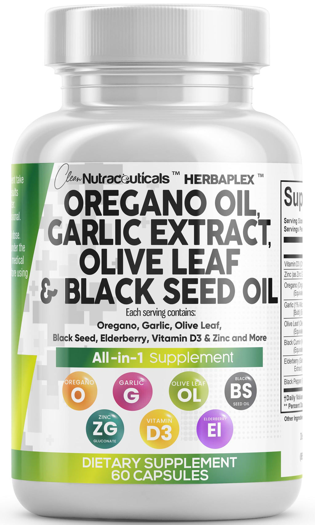 Oregano Oil Capsules with Black Seed, Garlic & Elderberry – Immune Support | Zinc & Vitamin D3