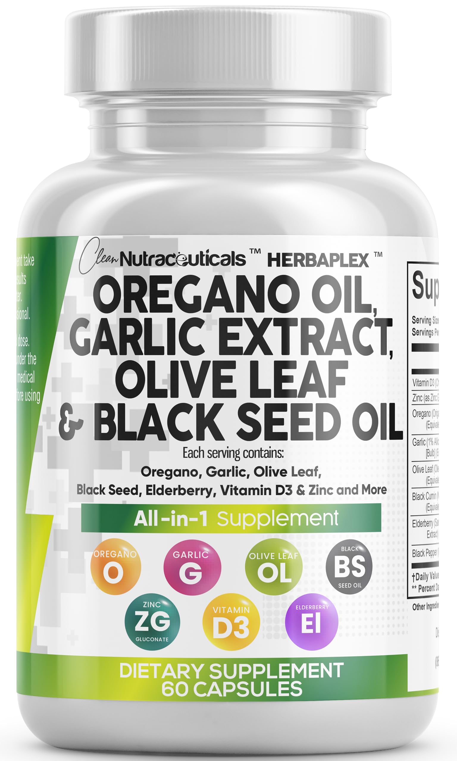 Oregano Oil Capsules with Black Seed, Garlic & Elderberry – Immune Support | Zinc & Vitamin D3