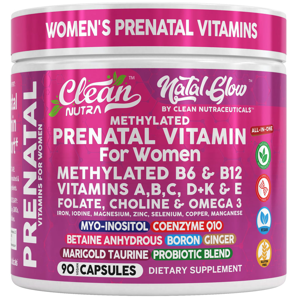 Clean Nutra Methylated Prenatal Vitamin for Women – Prenatal Vitamins with B6, B12, Folate & Omega-3