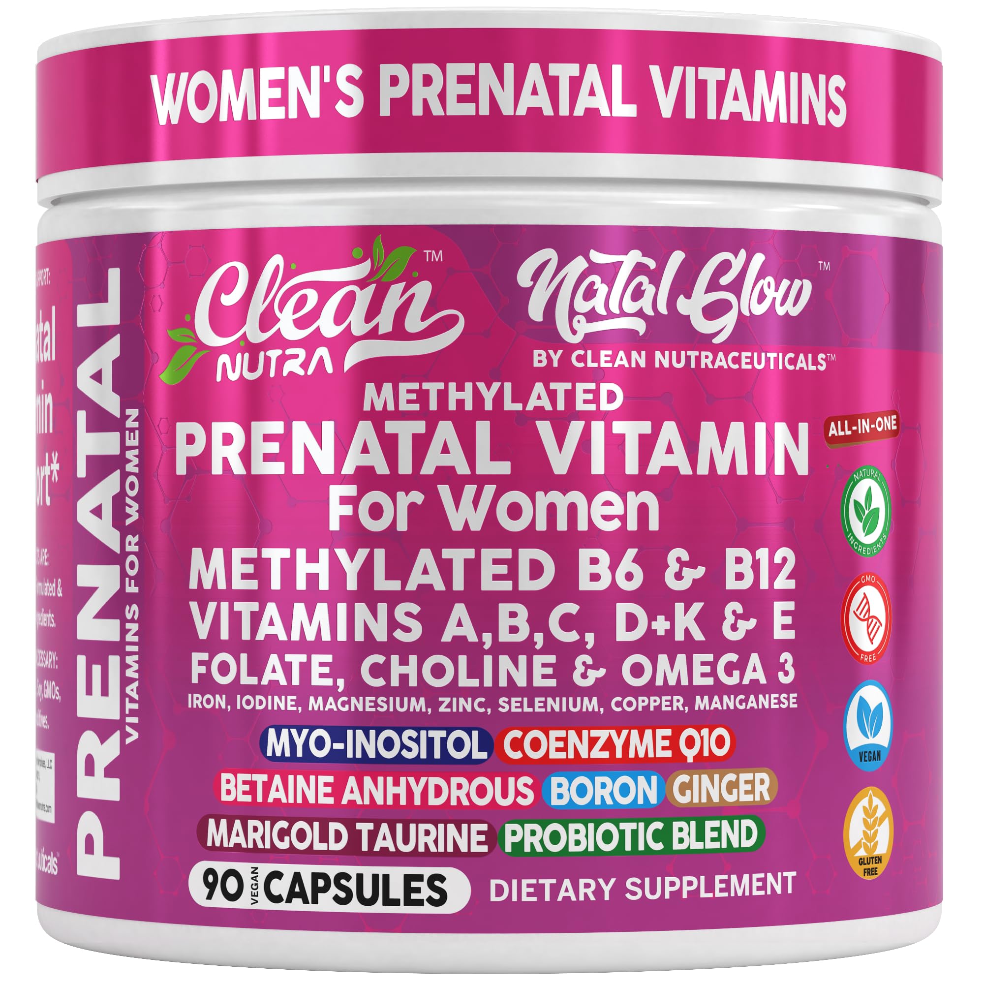 Clean Nutra Methylated Prenatal Vitamin for Women – Prenatal Vitamins with B6, B12, Folate & Omega-3