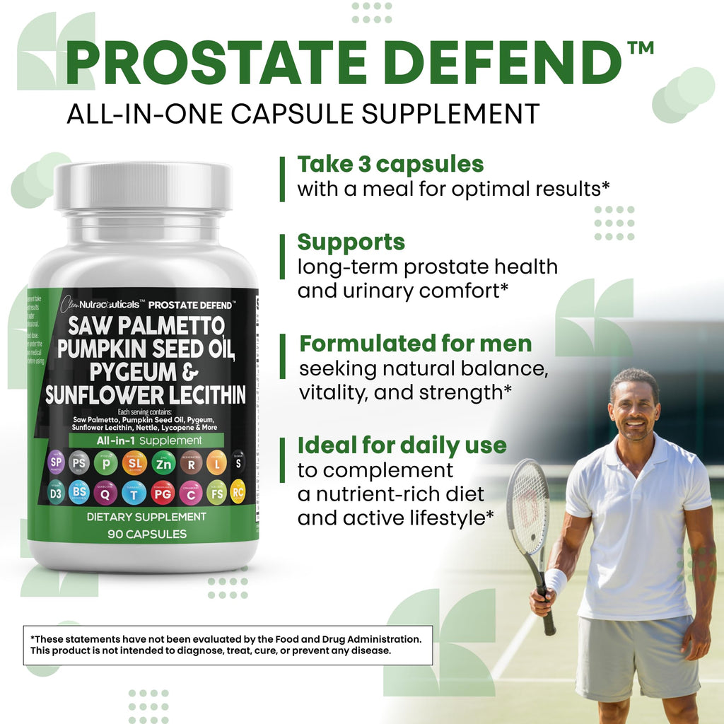 Clean Nutra Prostate Defend - Saw Palmetto, Lecithin & Pumpkin Seed Oil - 90 Caps