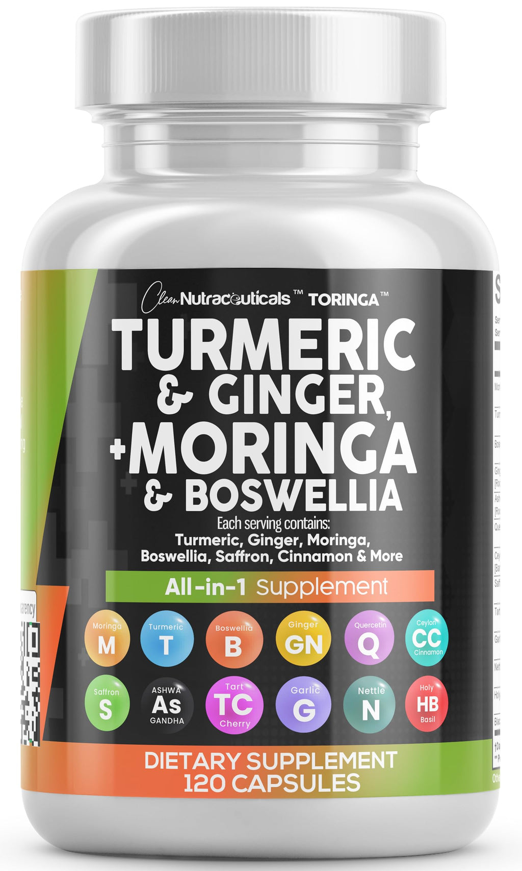 Clean Nutra All-in-One Turmeric Moringa Supplement Ginger Boswellia Saffron - 1Pack