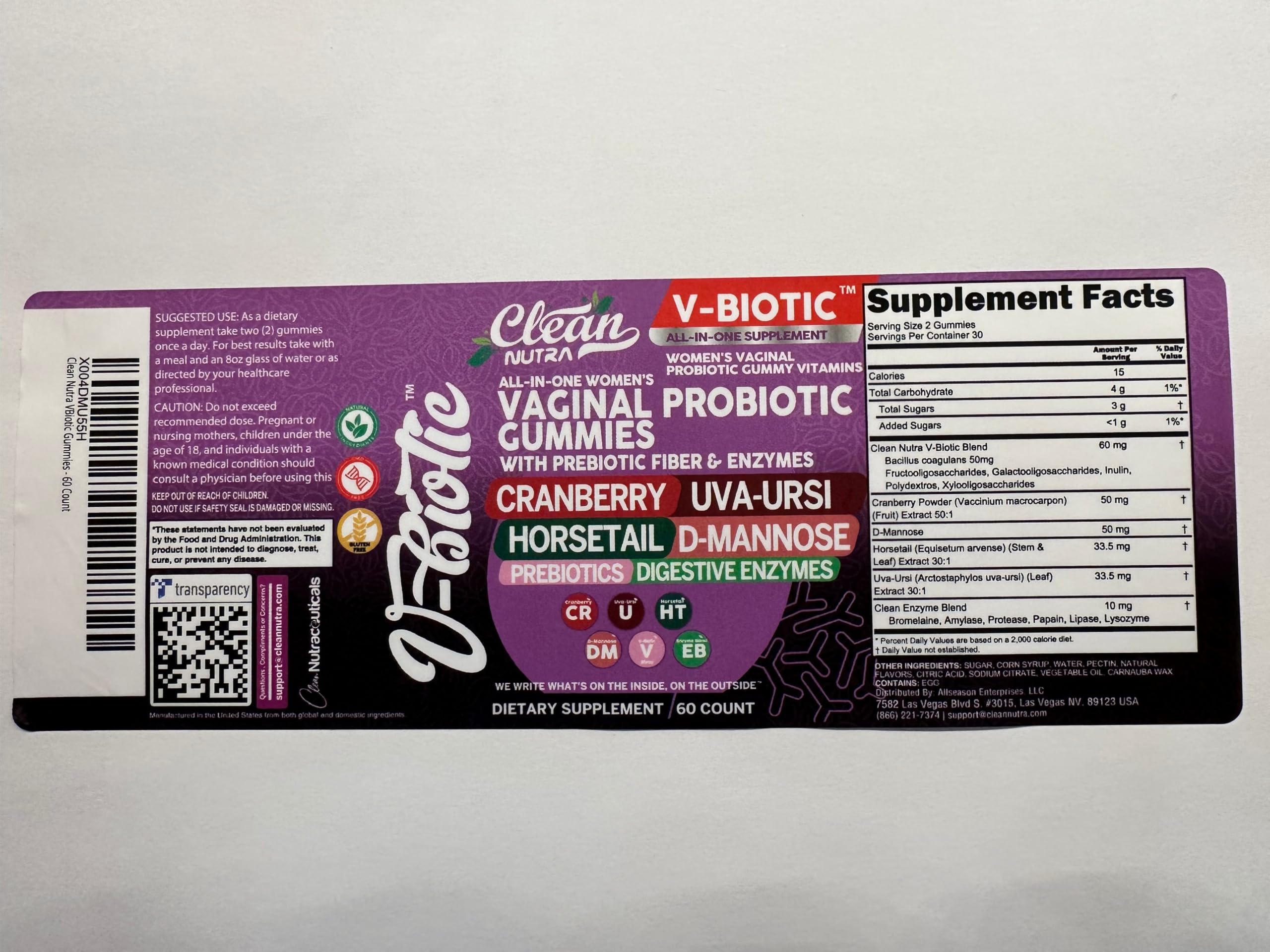 Clean Nutra Vbiotic Gummies – Cranberry, Horsetail, D-Mannose, UVA-Ursi, Probiotic & Enzyme Blend | 60 Count (2)