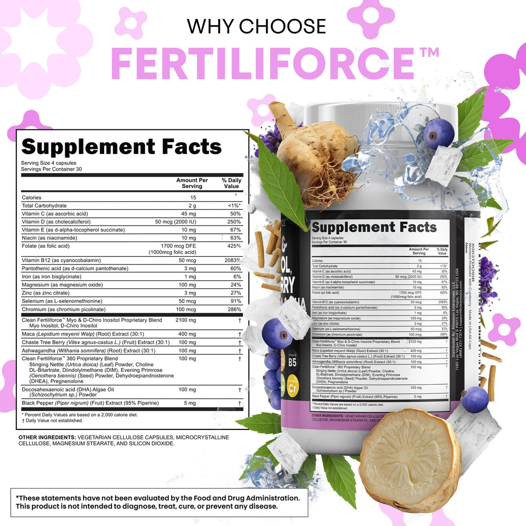 Clean Nutraceuticals Myo-Inositol & D-Chiro Inositol 2050mg Fertility Supplement 40:1 Ratio - Prenatal Vitamins
