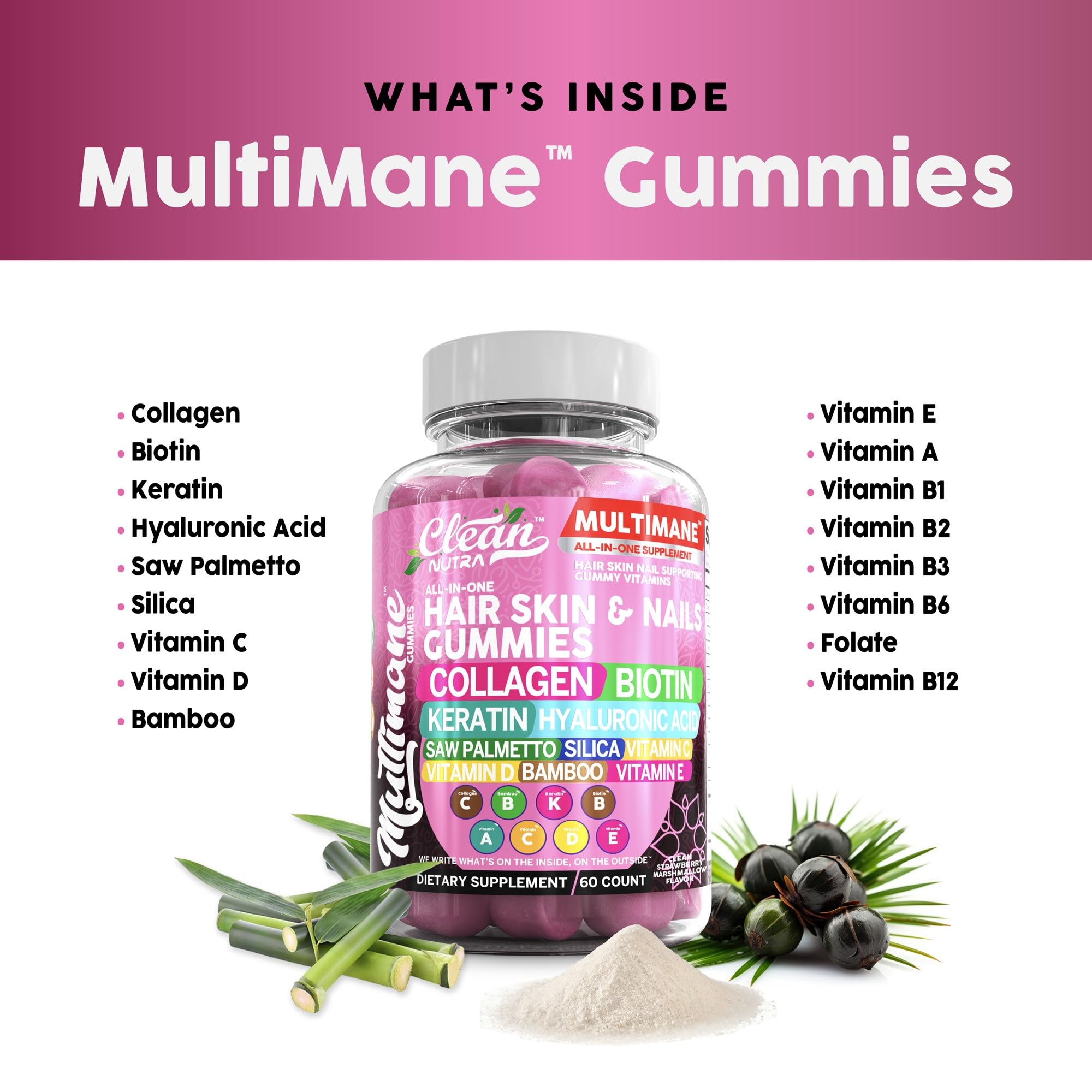 Clean Nutraceuticals Biotin Collagen Keratin Gummies | Hair, Skin & Nails Vitamins for Women