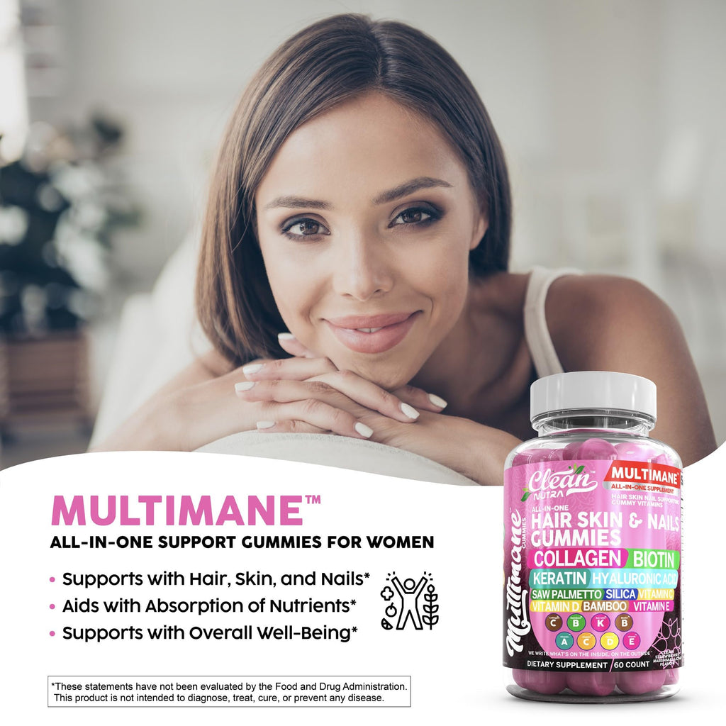 Clean Nutraceuticals Biotin Collagen Keratin Gummies | Hair, Skin & Nails Vitamins for Women