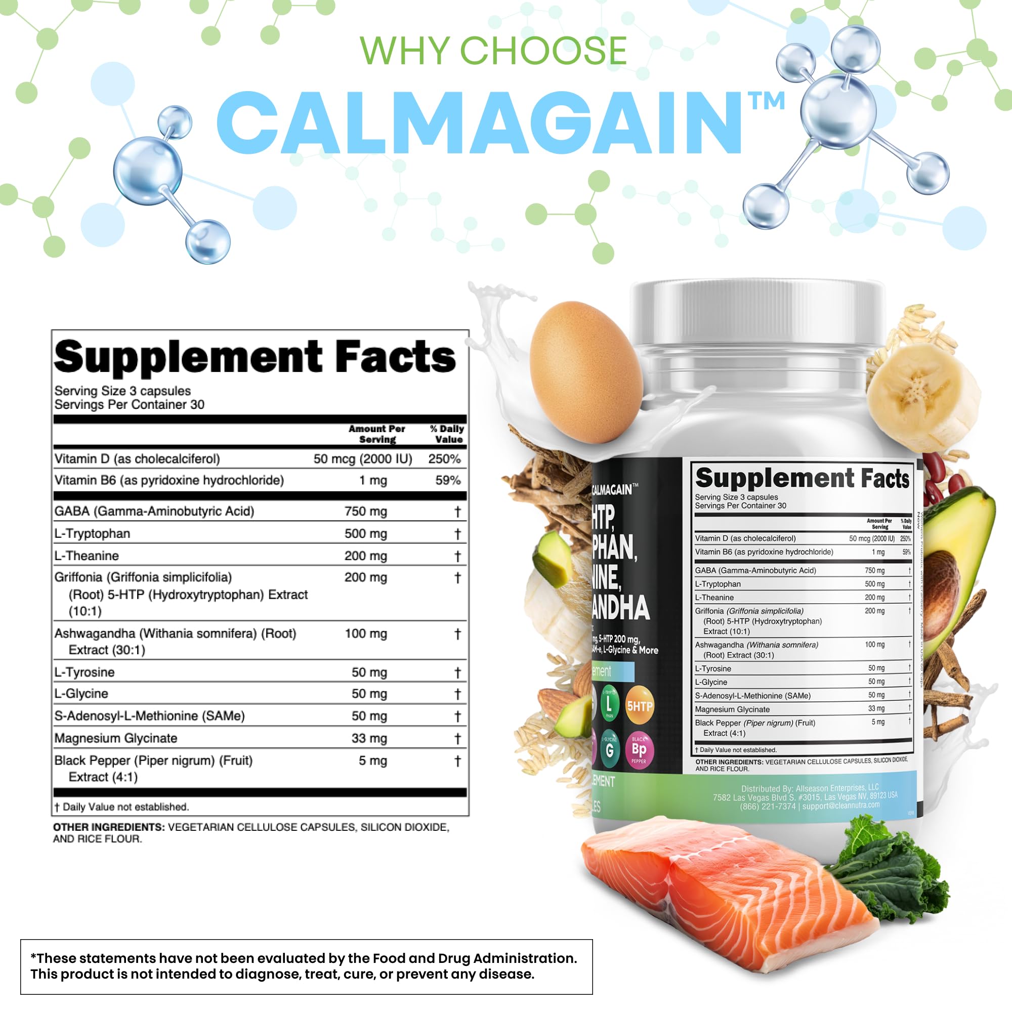 CalmAgain All-In-One Mood Support — Clean Nutraceuticals, GABA, L-Theanine, 5-HTP, Ashwagandha (90 Count, Pack of 5)