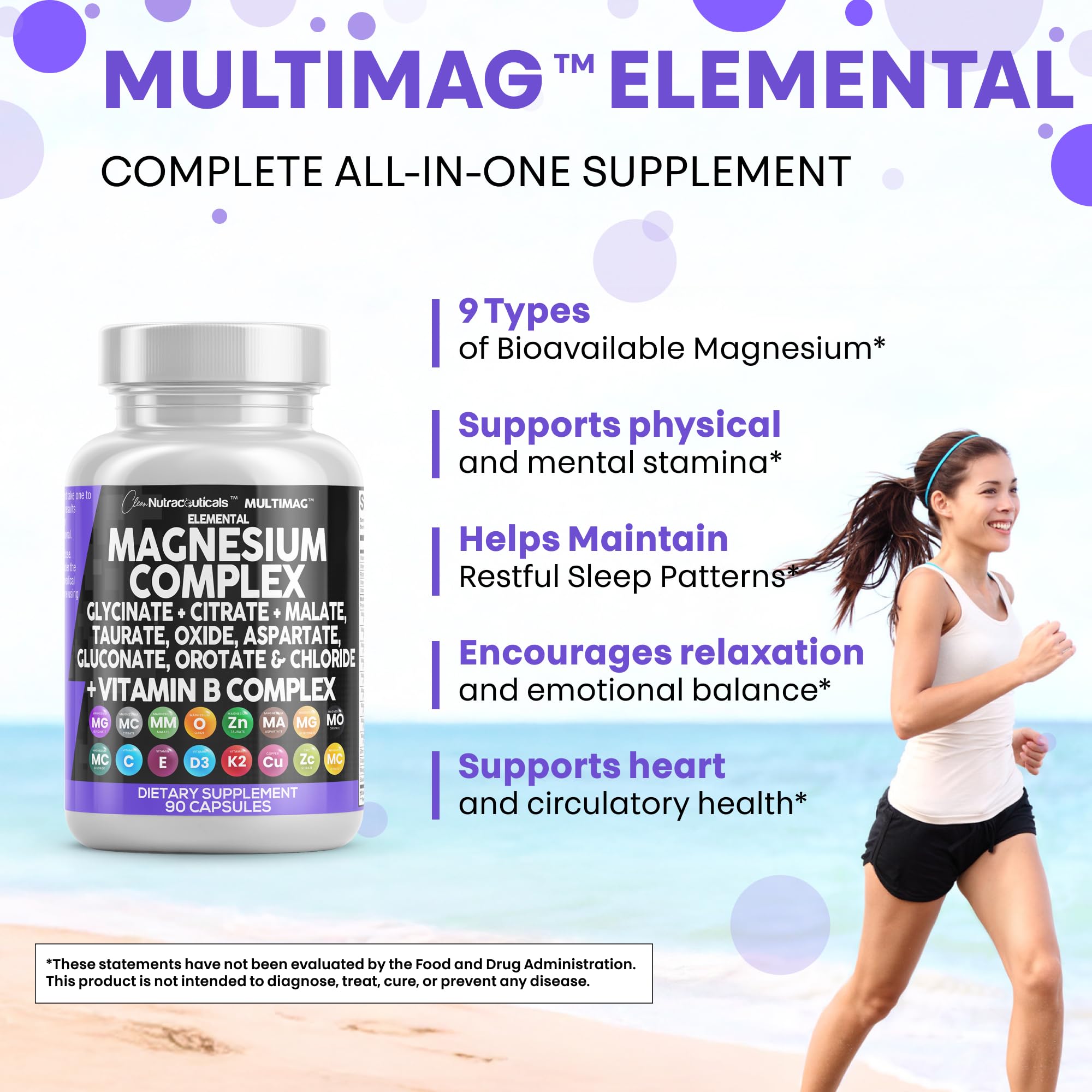 Clean Nutraceuticals MultiMag Magnesium Complex (9 Forms) with Zinc, Copper, Manganese & B Vitamins – 1 Pack