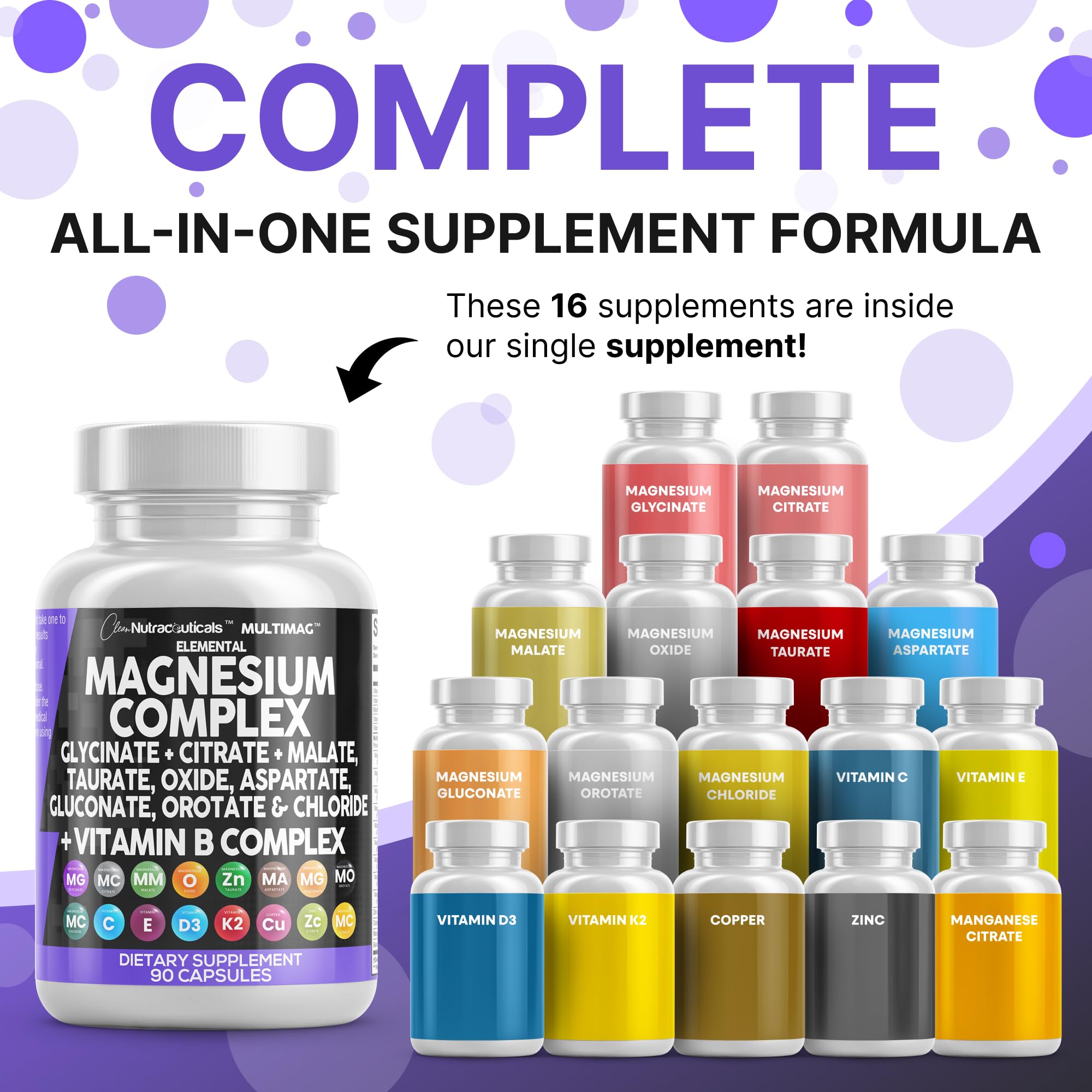 Clean Nutraceuticals MultiMag Magnesium Complex (9 Forms) with Zinc, Copper, Manganese & B Vitamins – 1 Pack