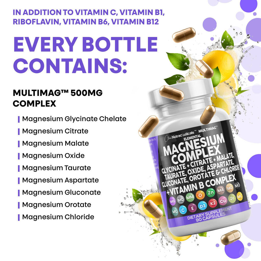 Clean Nutraceuticals MultiMag Magnesium Complex (9 Forms) with Zinc, Copper, Manganese & B Vitamins – 1 Pack