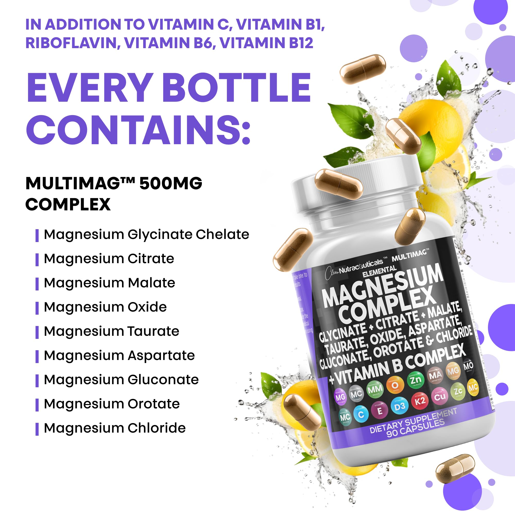 Clean Nutraceuticals MultiMag Magnesium Complex (9 Forms) with Zinc, Copper, Manganese & B Vitamins – 1 Pack