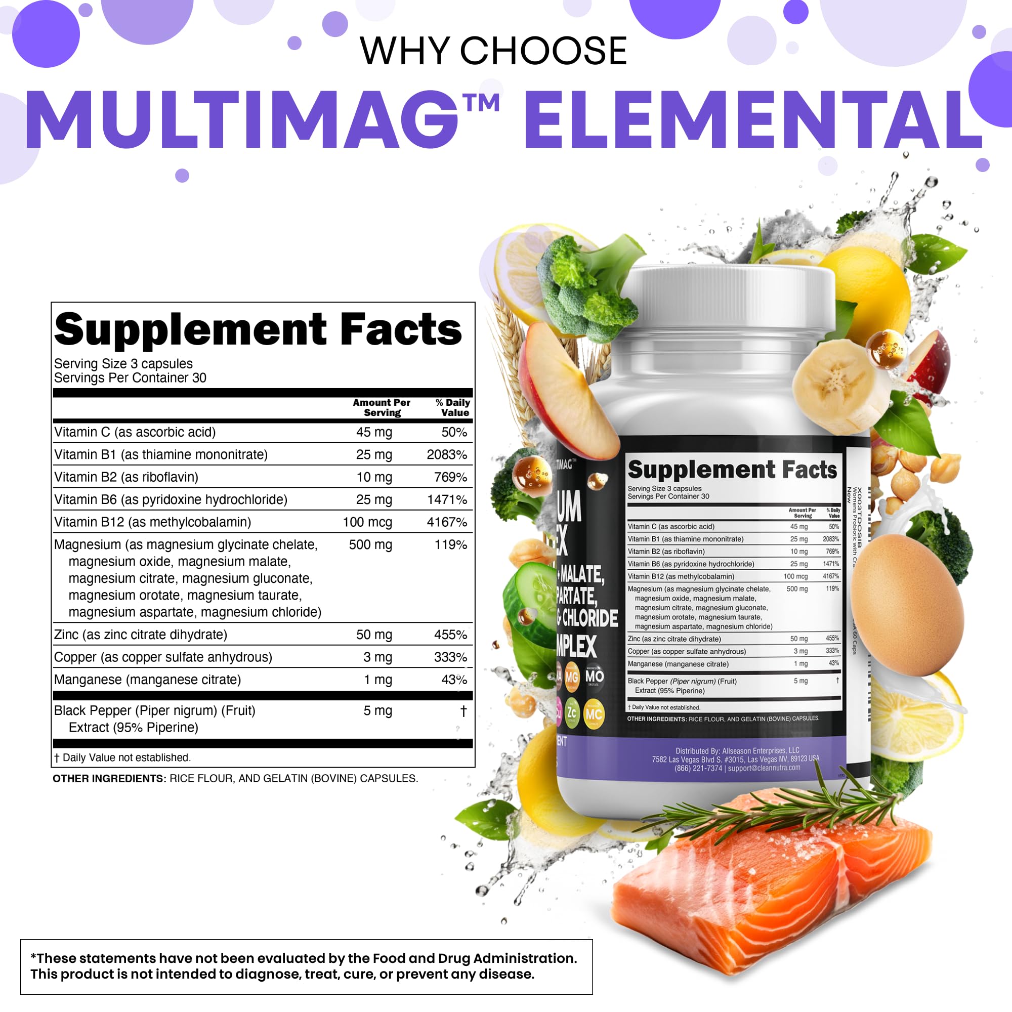 Clean Nutraceuticals MultiMag Magnesium Complex (9 Forms) with Zinc, Copper, Manganese & B Vitamins – 1 Pack