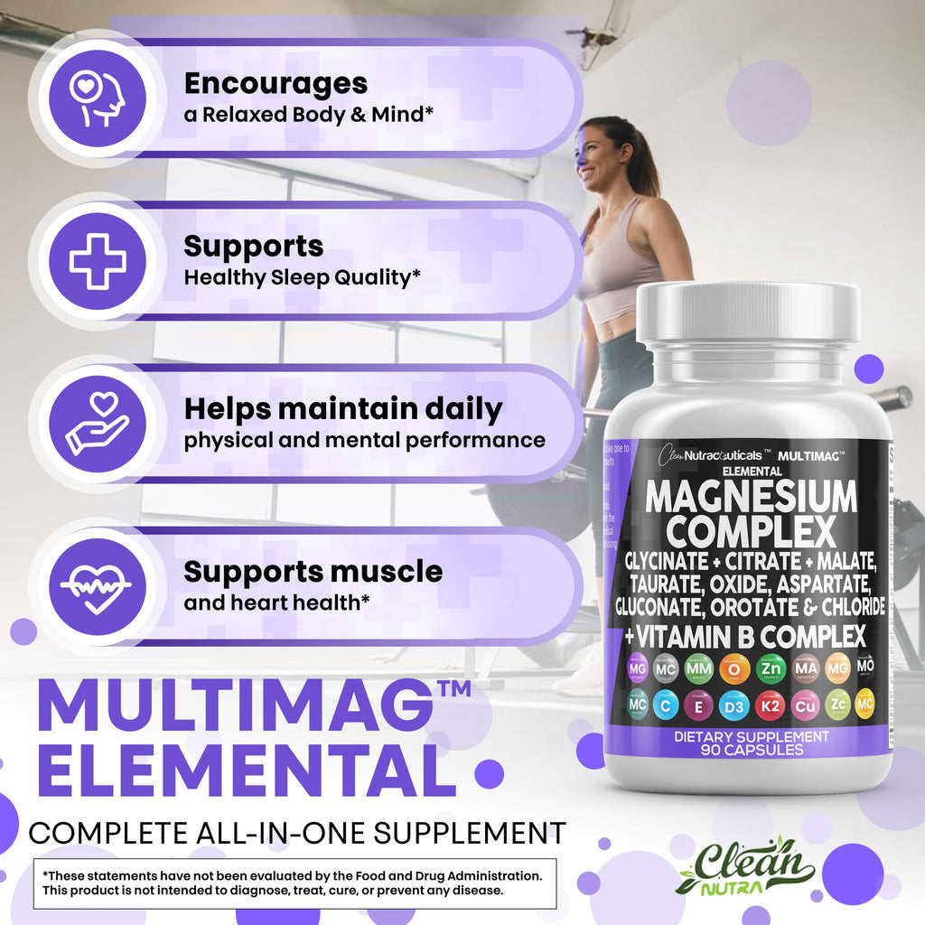 Clean Nutraceuticals MultiMag Magnesium Complex (9 Forms) with Zinc, Copper, Manganese & B Vitamins – 1 Pack