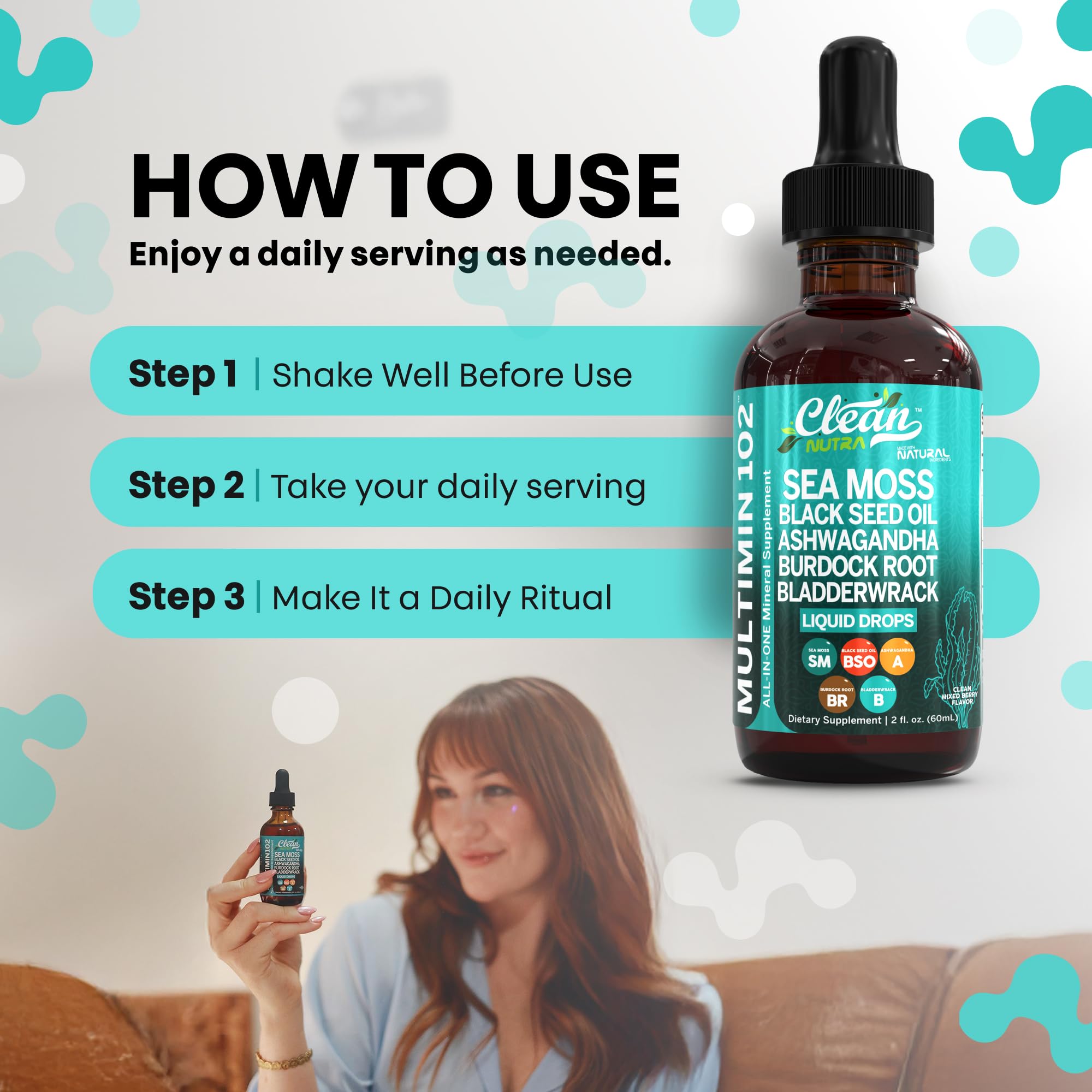 Clean Nutraceuticals Sea Moss Drops – Organic Multimineral Sea Moss Liquid with Ashwagandha & Black Seed Oil