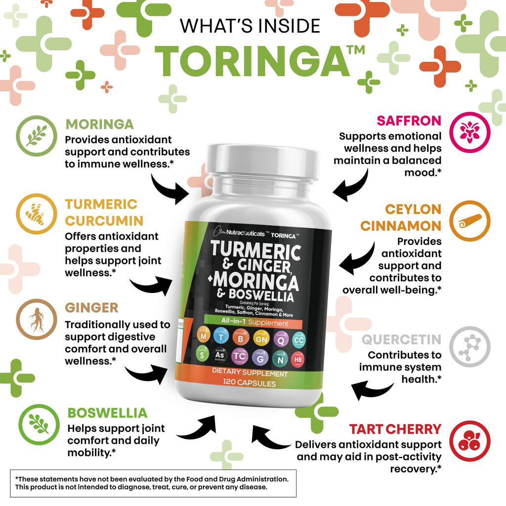 Turmeric Moringa Supplement with Ginger & Boswellia – Saffron 5Pack | Clean Nutraceuticals