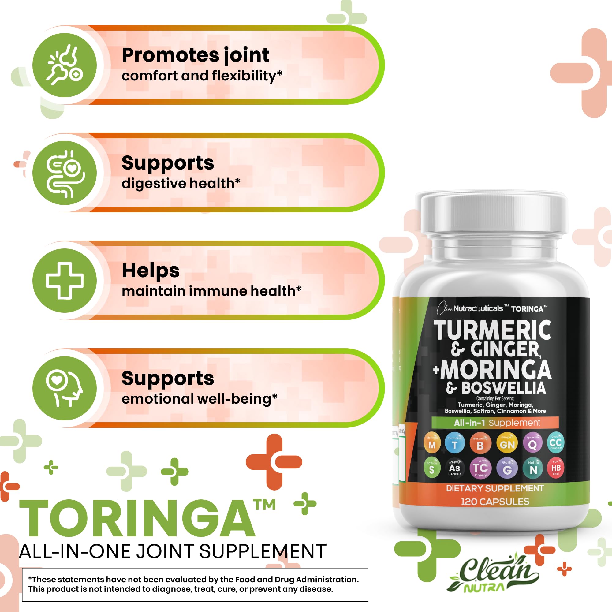 Turmeric Moringa Supplement with Ginger & Boswellia – Saffron 5Pack | Clean Nutraceuticals