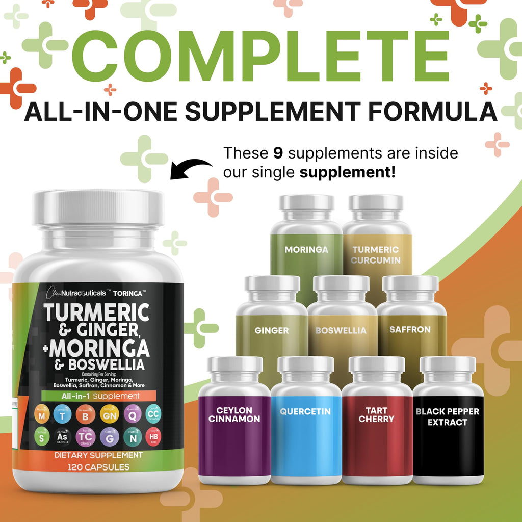 Turmeric Moringa Supplement with Ginger & Boswellia – Saffron 5Pack | Clean Nutraceuticals