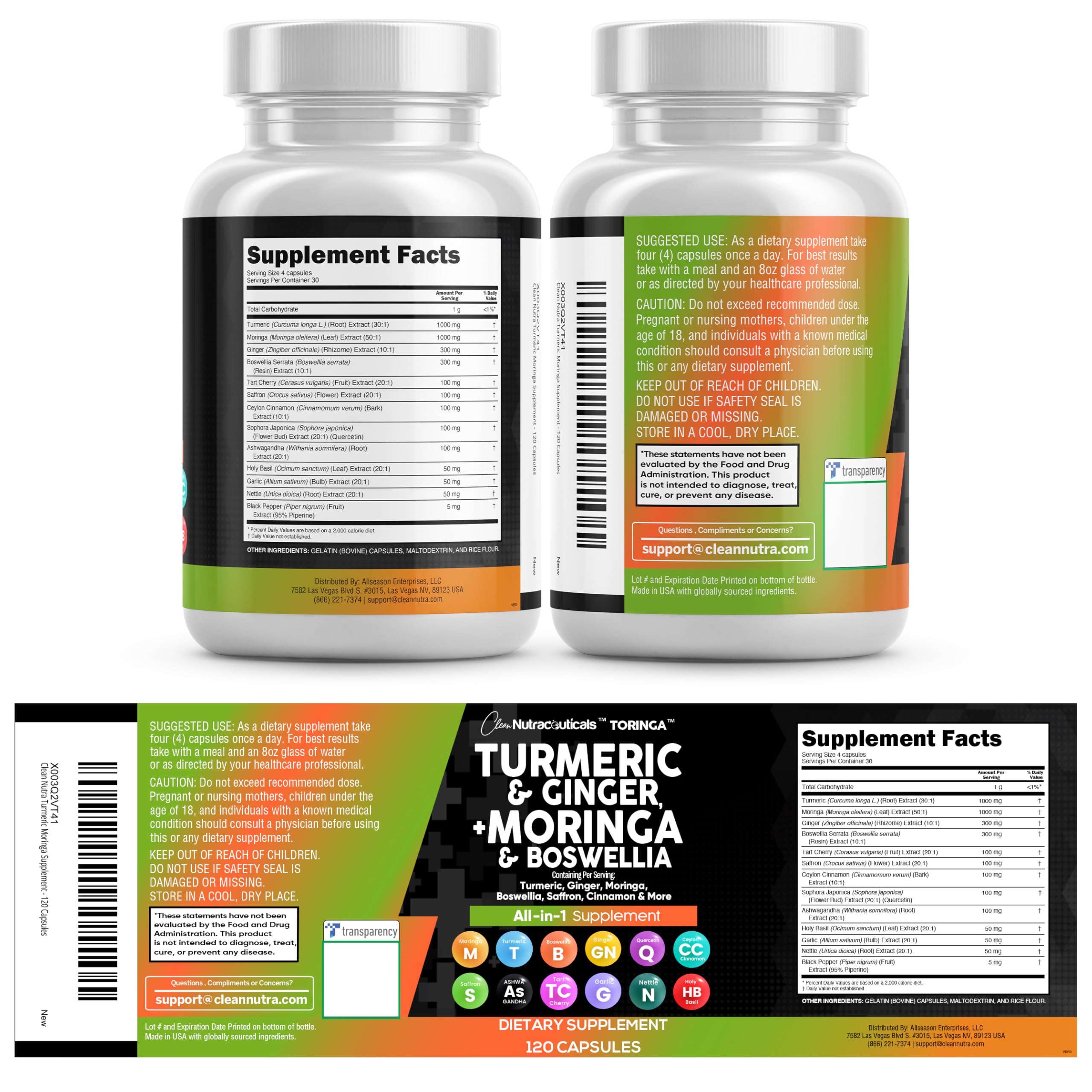 Turmeric Moringa Supplement with Ginger & Boswellia – Saffron 5Pack | Clean Nutraceuticals