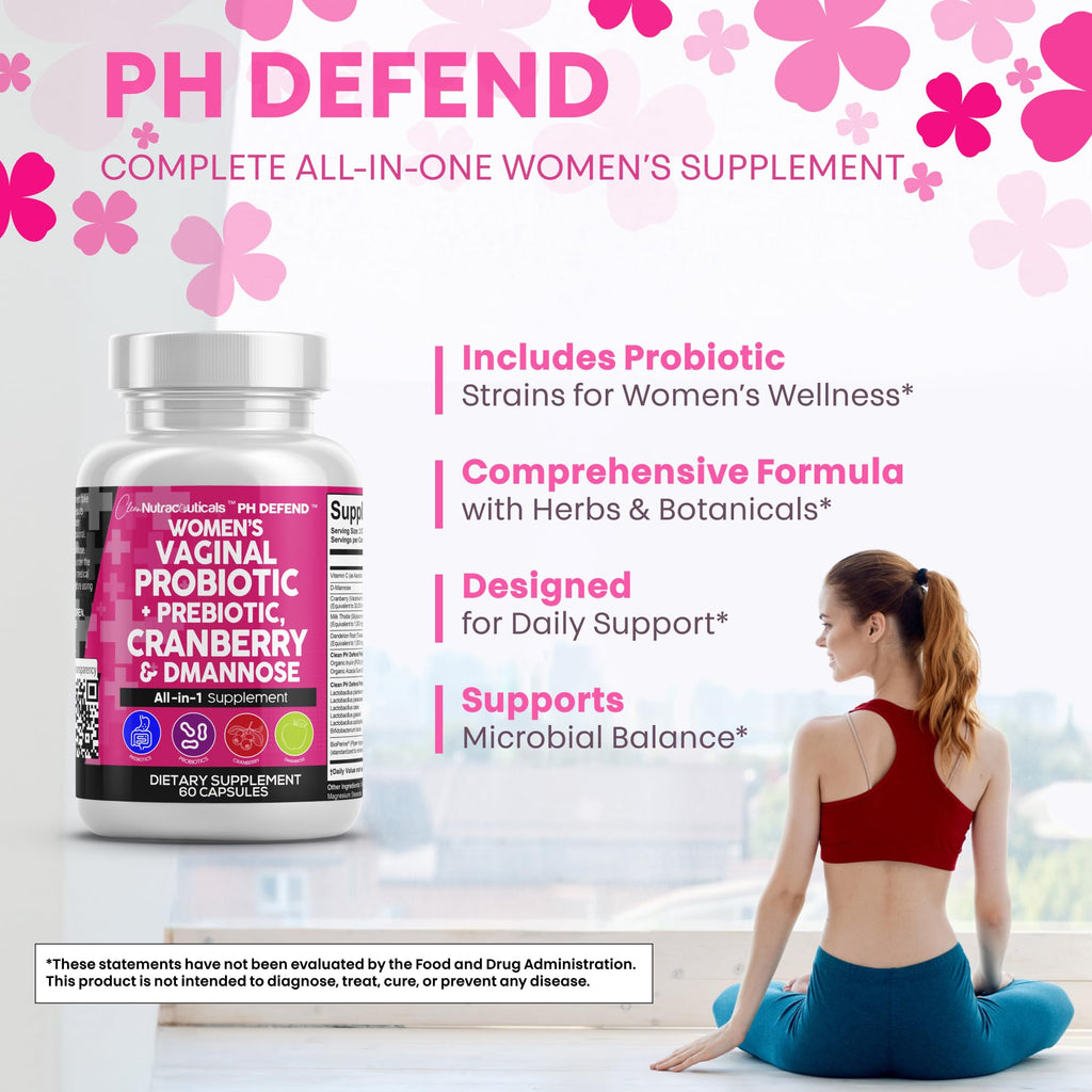Clean Nutraceuticals Vaginal Probiotics + Prebiotics 20B – Cranberry & D-Mannose Urinary Health, 3-Pack