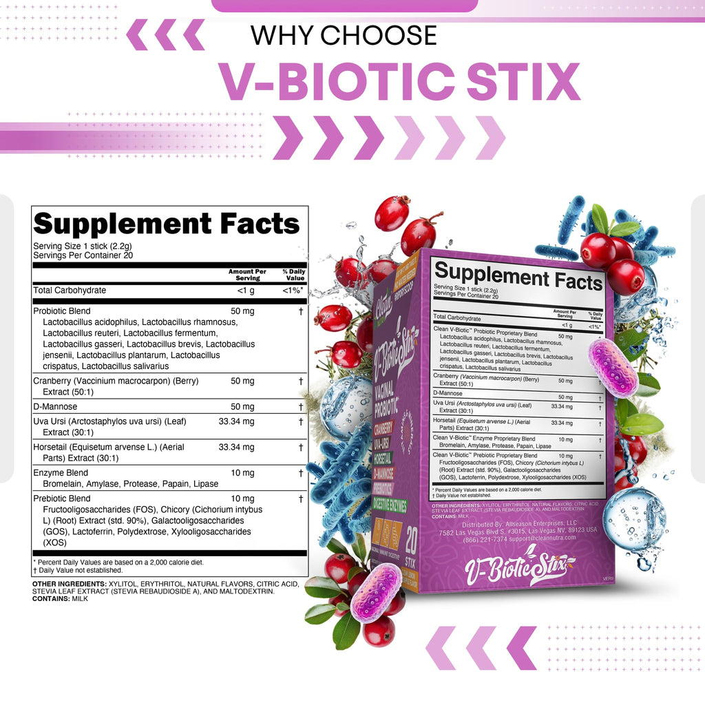 Vaginal Probiotics Stix with Cranberry & D-Mannose – Clean Nutraceuticals