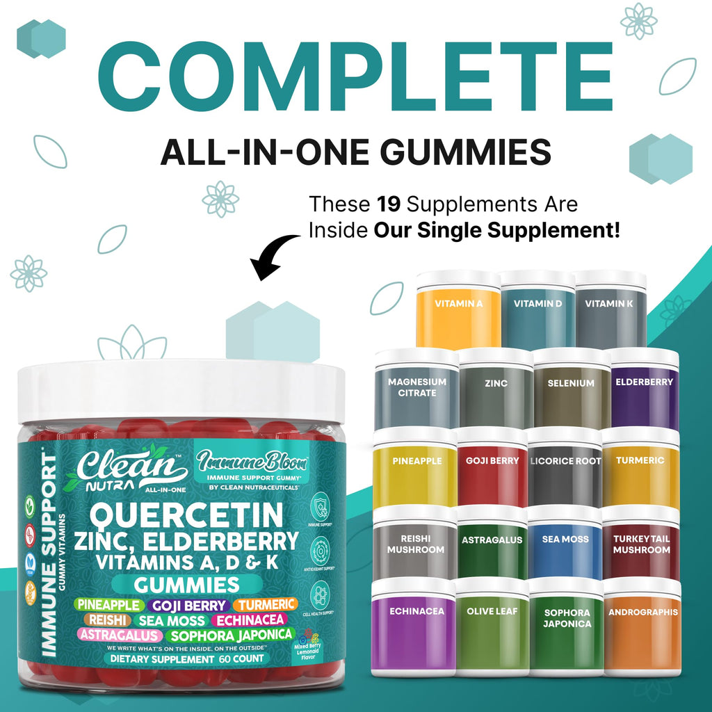 Clean Quercetin Elderberry Immune Gummies – Zinc, D3, K2, Sea Moss | Vegan Immunity Support