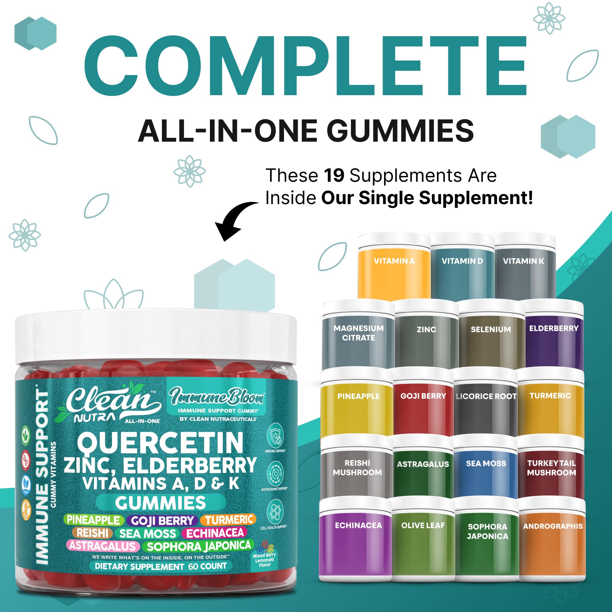 Clean Quercetin Elderberry Immune Gummies – Zinc, D3, K2, Sea Moss | Vegan Immunity Support