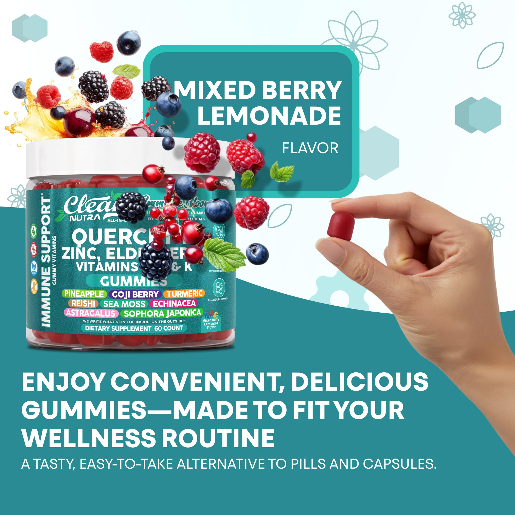 Clean Quercetin Elderberry Immune Gummies – Zinc, D3, K2, Sea Moss | Vegan Immunity Support