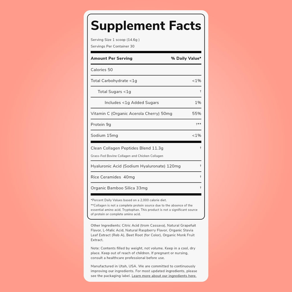 Clean Simple Eats Collagen + Beauty Blend Ruby Red Raspberry, 30 Servings