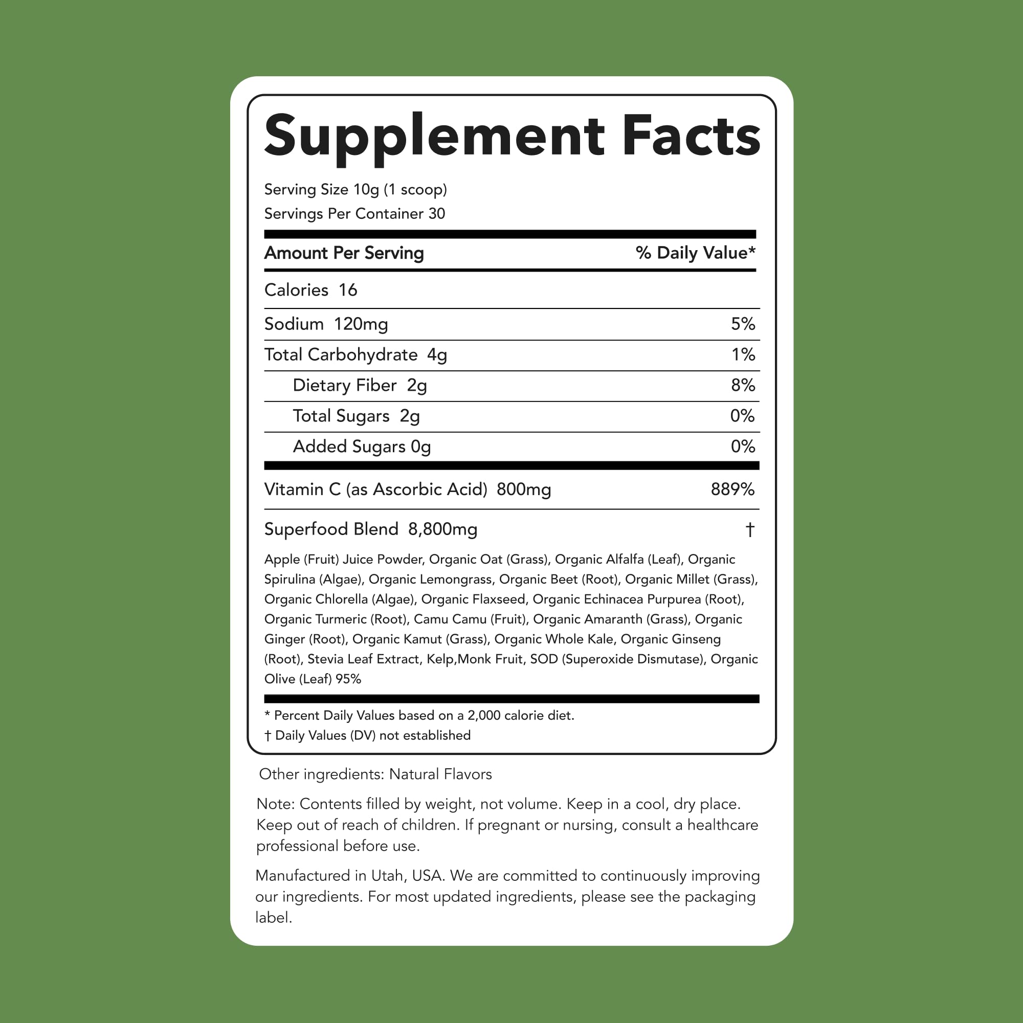 Clean Simple Eats Super Greens Powder – Gluten Free, Naturally Flavored, 30 Servings