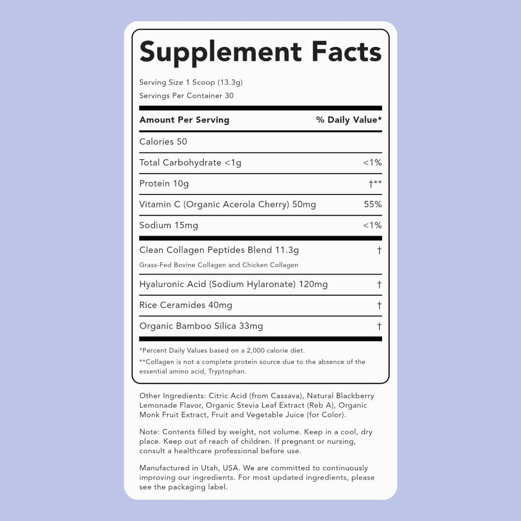 Clean Simple Eats Collagen Powder + Beauty Blend – Blackberry Lemonade, 30 Servings