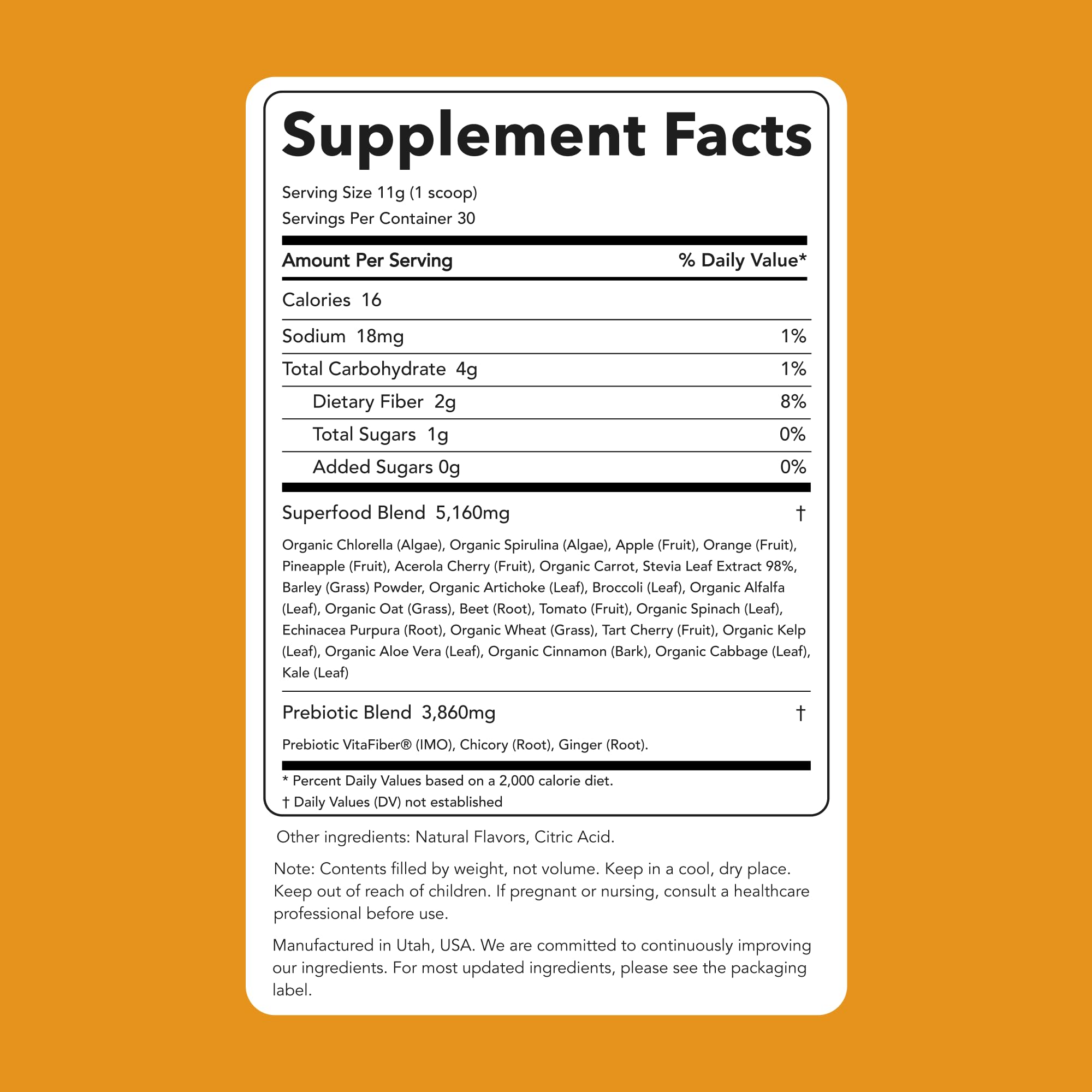 Clean Simple Eats Super Greens Powder – Tropical Greens with Chlorella, Spirulina & Prebiotic Fiber (30 Servings)