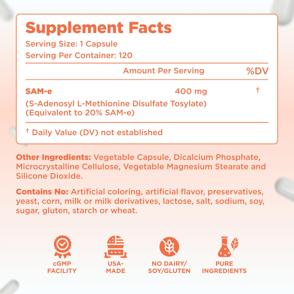 Clear Formulas Bioactive SAM-e 400mg | Mood & Liver Support | Vegan, Non-GMO | Made in USA
