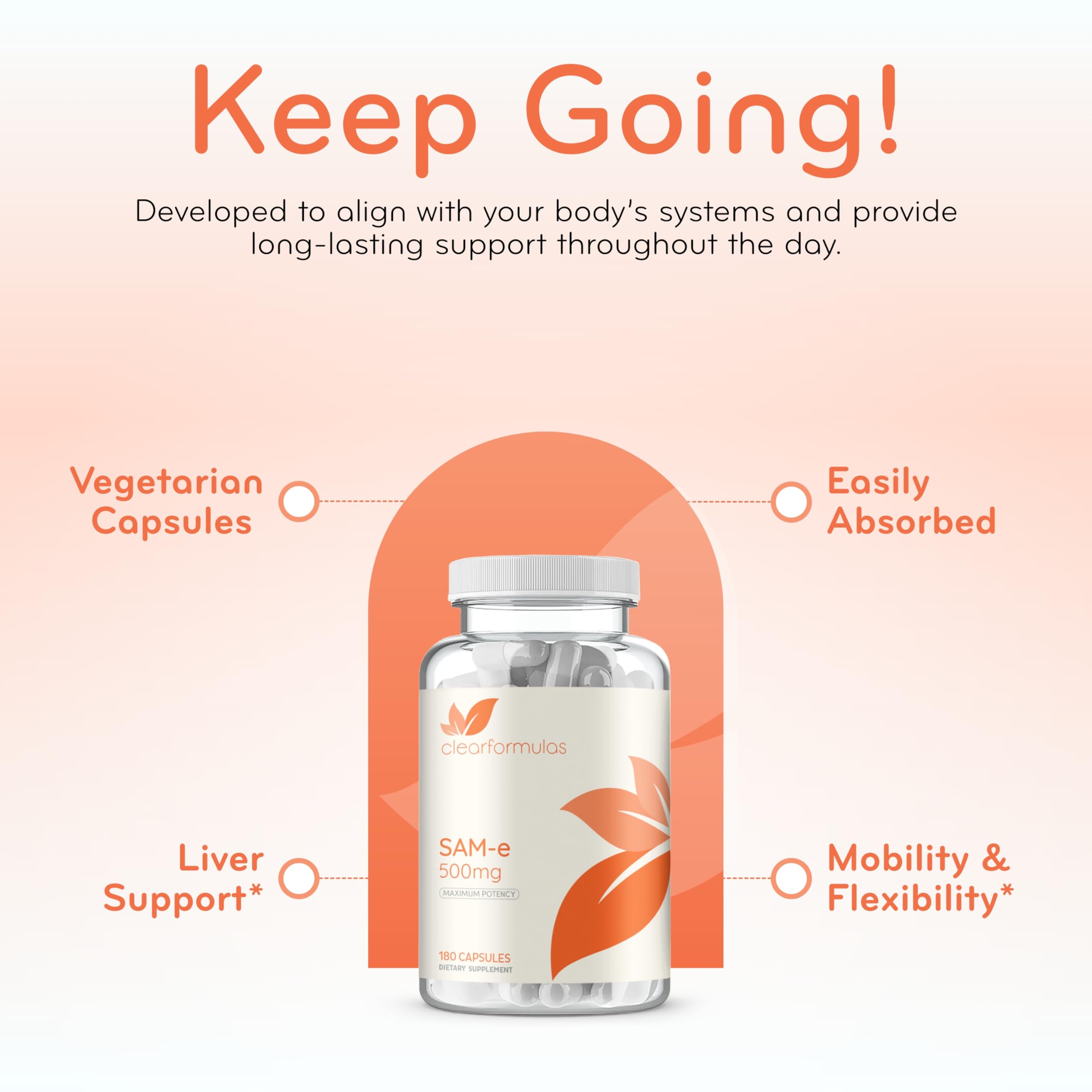 Clear Formulas SAM-e 500mg - High Strength Bioactive SAM-e for Liver & Mood Support