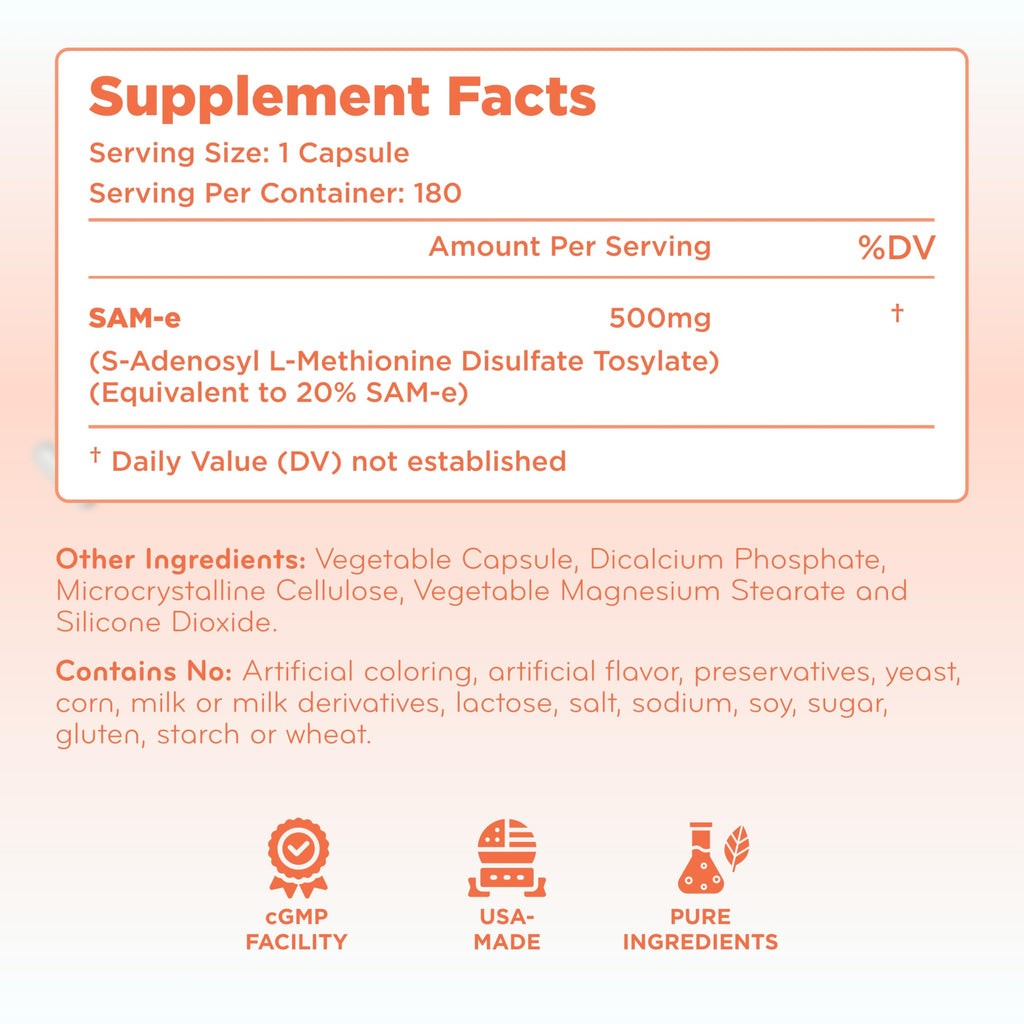 Clear Formulas SAM-e 500mg - High Strength Bioactive SAM-e for Liver & Mood Support