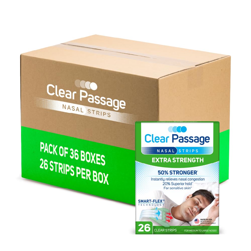 Clear Passage Nasal Strips Extra Strength – Instant Nasal Opening for Better Sleep, Reduced Snoring, and Congestion Relief (26 Strips per Pack)