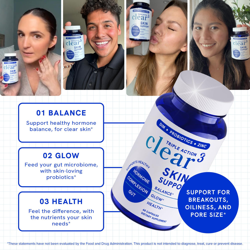 Clear Skin Supplement with Zinc, DIM & Probiotics | 60 Count