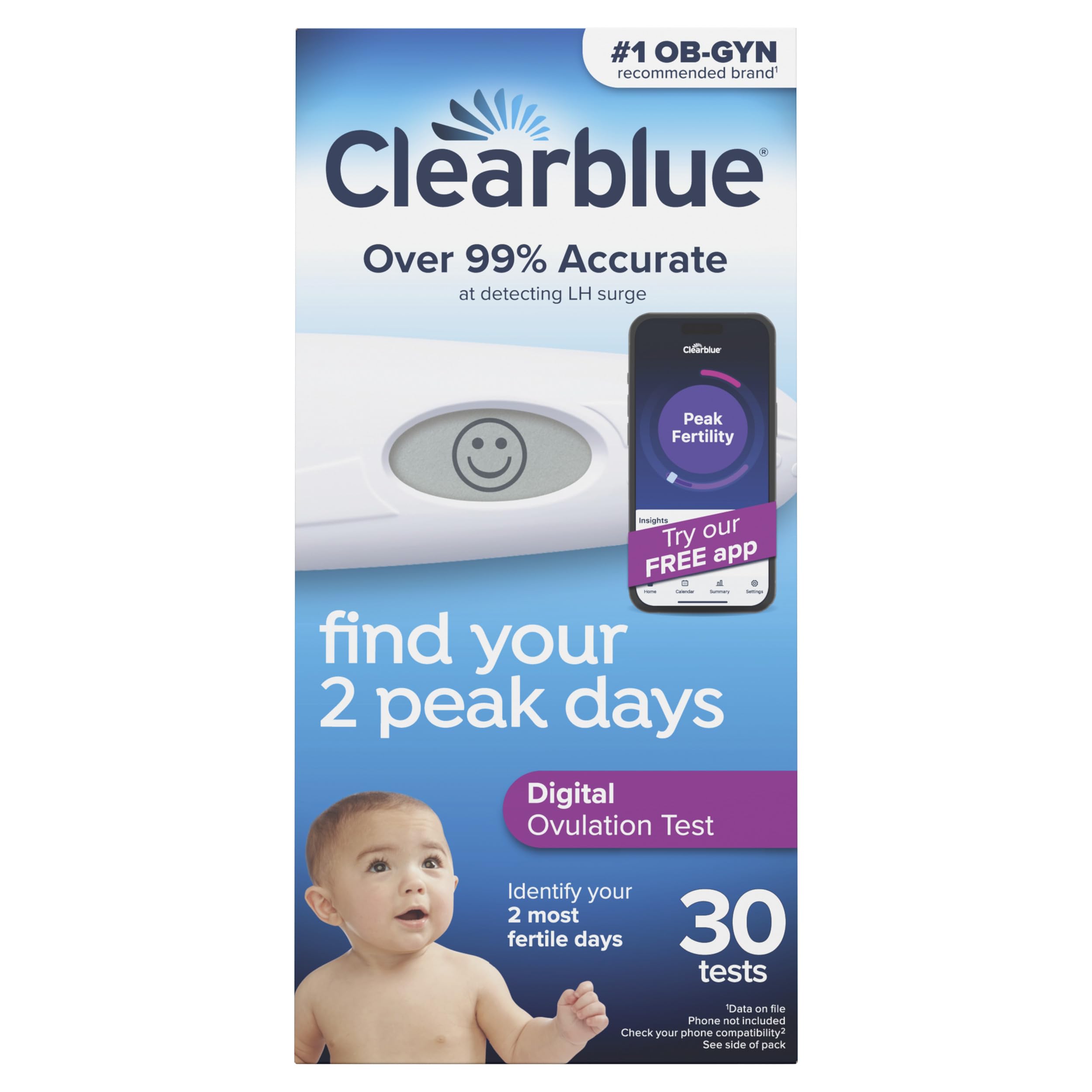 Clearblue Digital Ovulation Test, 30 Count – Detect LH Surge & 2 Fertile Days