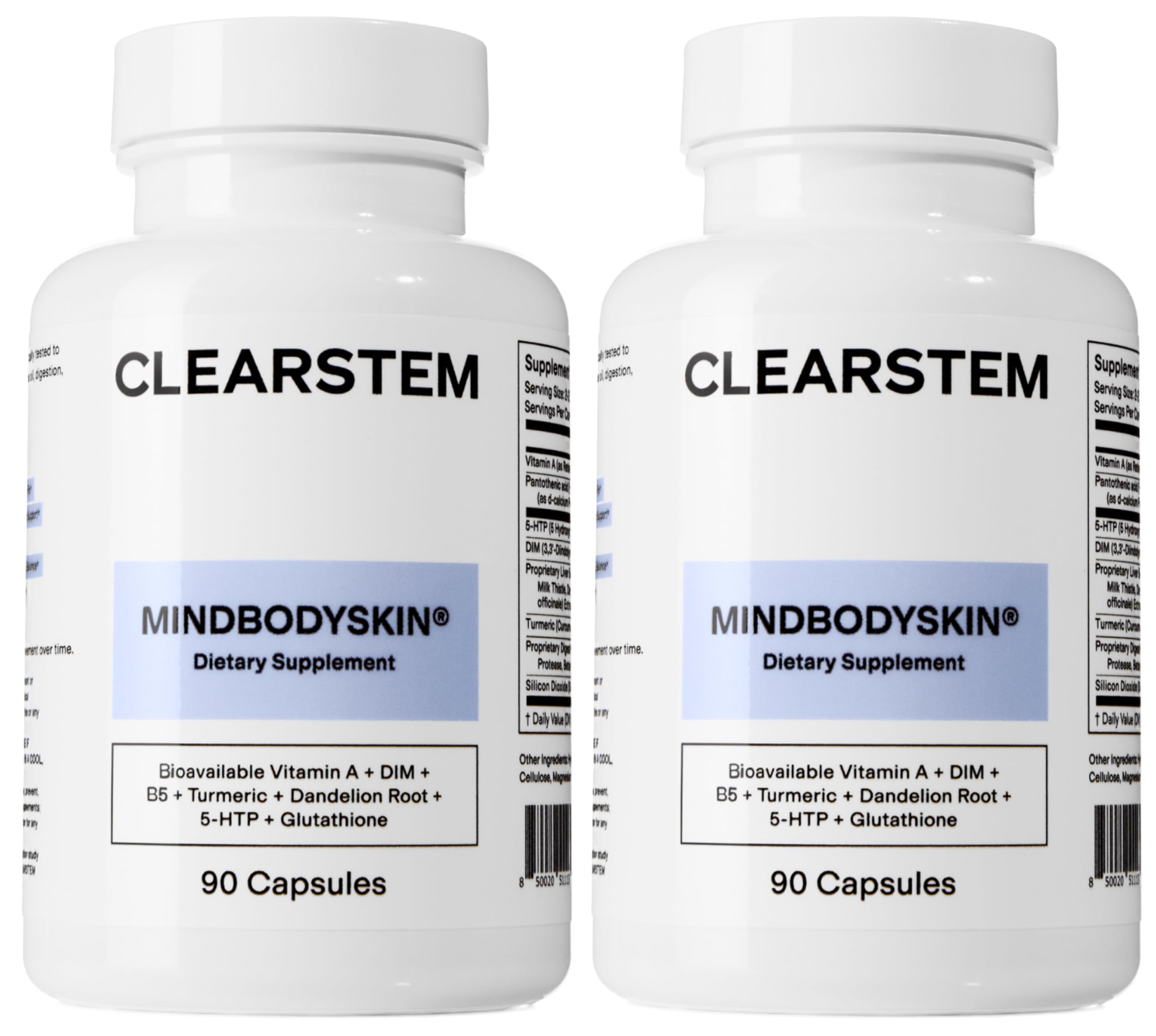 CLEARSTEM MINDBODYSKIN Hormonal Acne Supplement – DIM, Antioxidants, Gluten Free, 180 Capsules