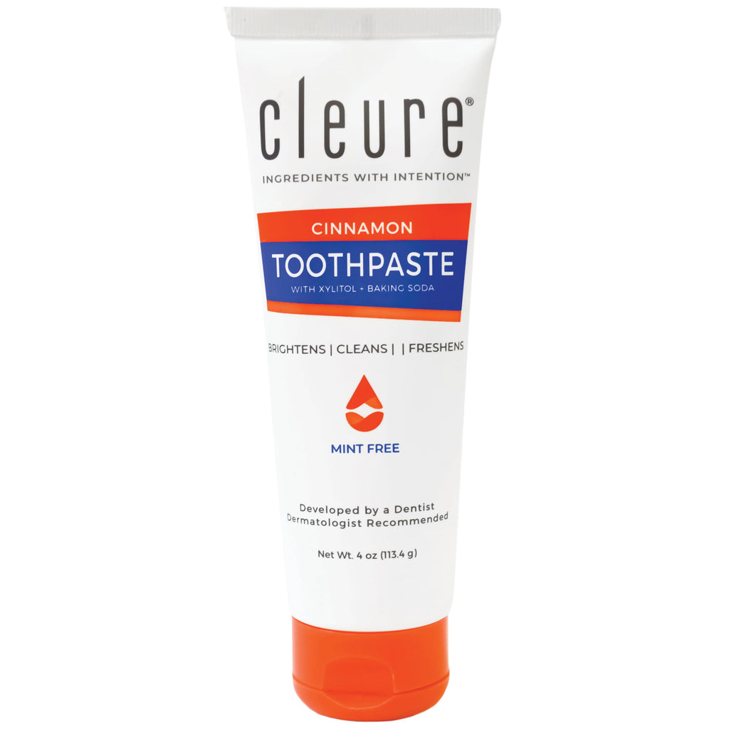 Cleure Natural Cinnamon Toothpaste - Flavor-Free, Fluoride-Free - Helps Whiten Teeth - Natural Great Taste for Children & Adults - Cinnamon Flavor (4oz Tube, Pack of 1)