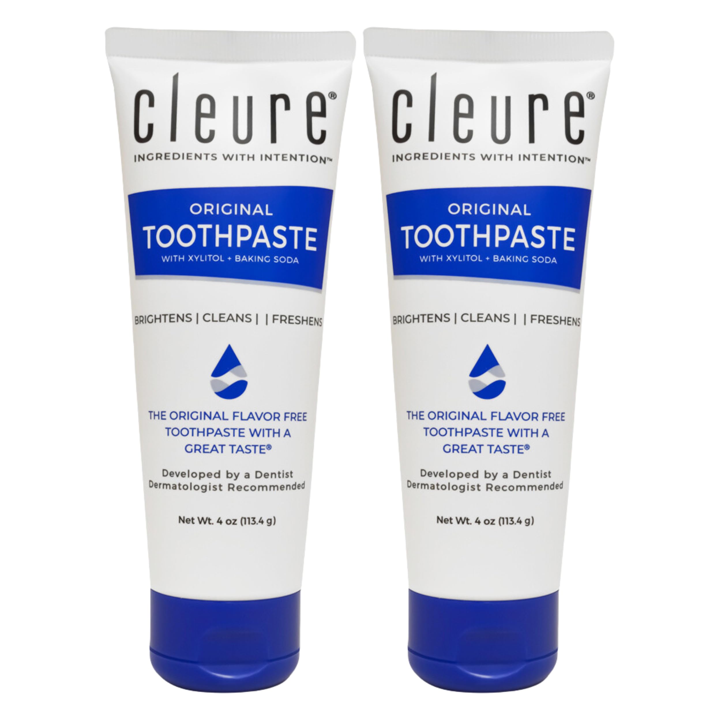 Cleure Original No Fluoride Toothpaste – SLS Free, Mint Free, Xylitol (4oz x2)
