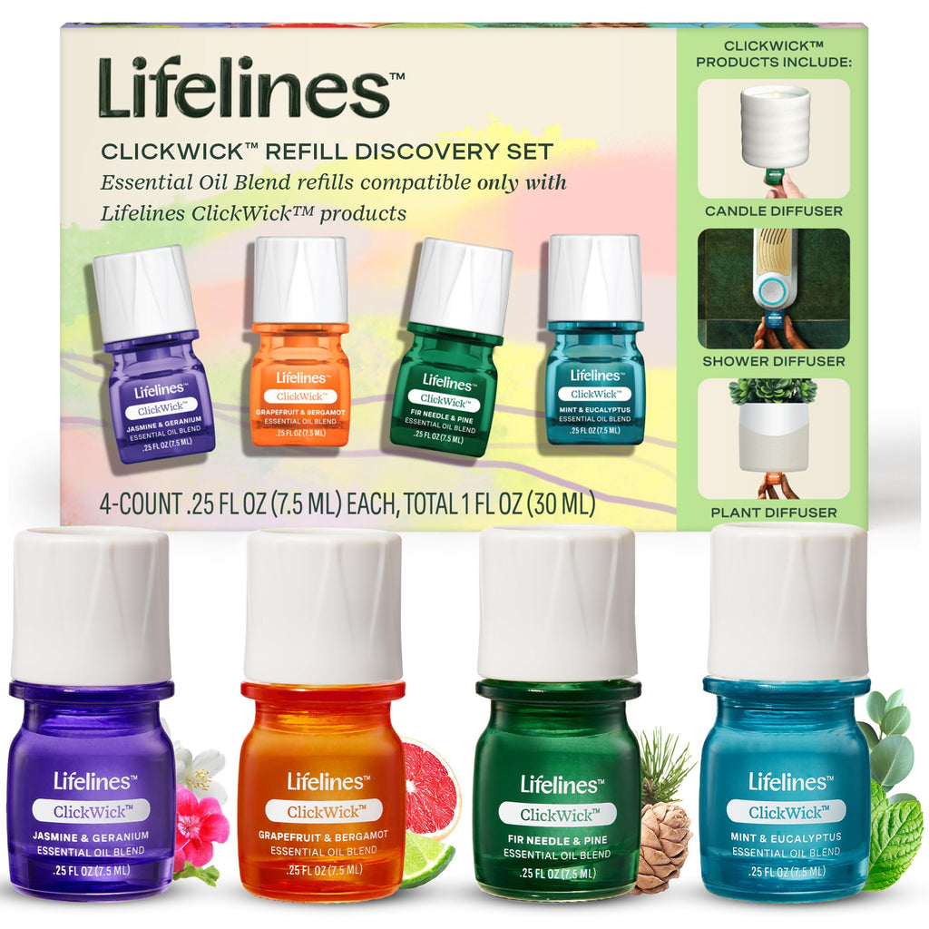 ClickWick Essential Oil Blends for Lifelines Diffusers — 4-Pack Discovery Set