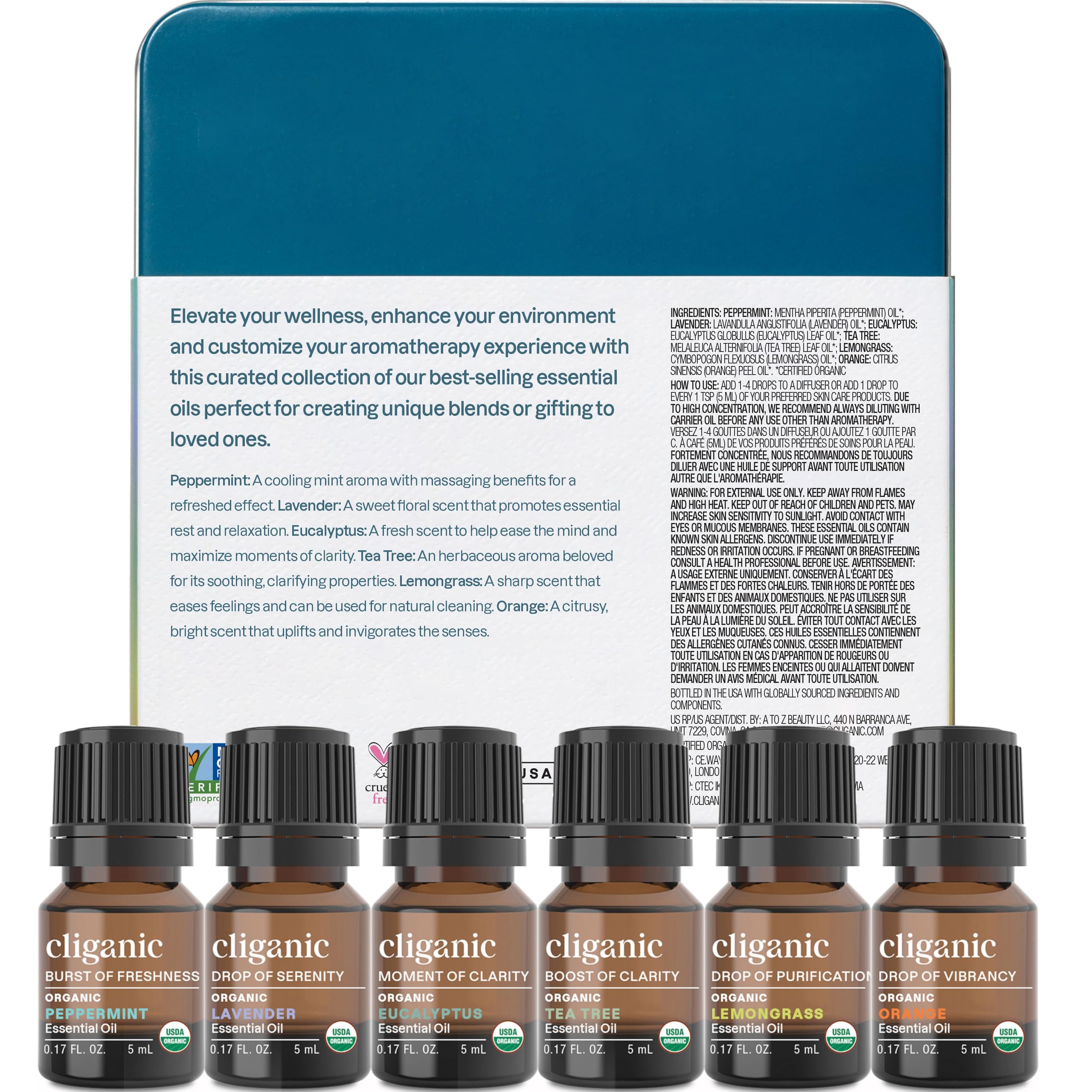 Cliganic Organic Aromatherapy Essential Oils Set (Top 6) – The Essentials, 100% Pure & Natural