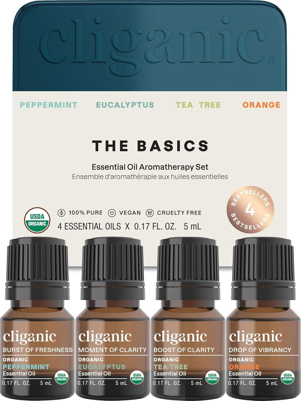 Cliganic Organic Essential Oils Gift Set (Top 4 - The Basics - Pack of 2)
