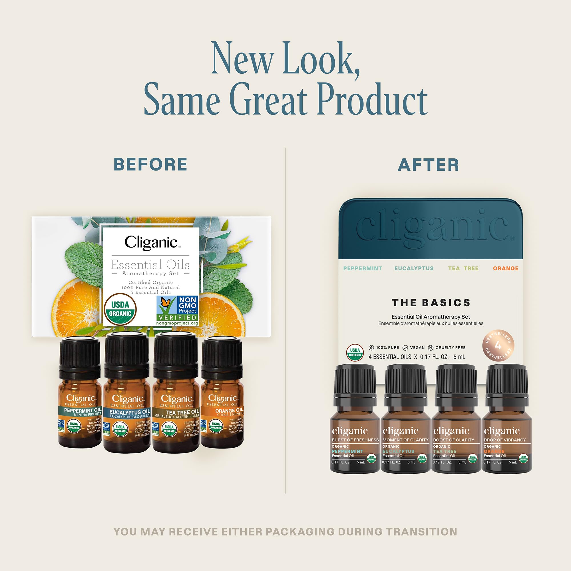 Cliganic Organic Essential Oils Gift Set (Top 4 - The Basics) | 100% Pure Natural Aromatherapy - Peppermint, Eucalyptus, Tea Tree & Orange