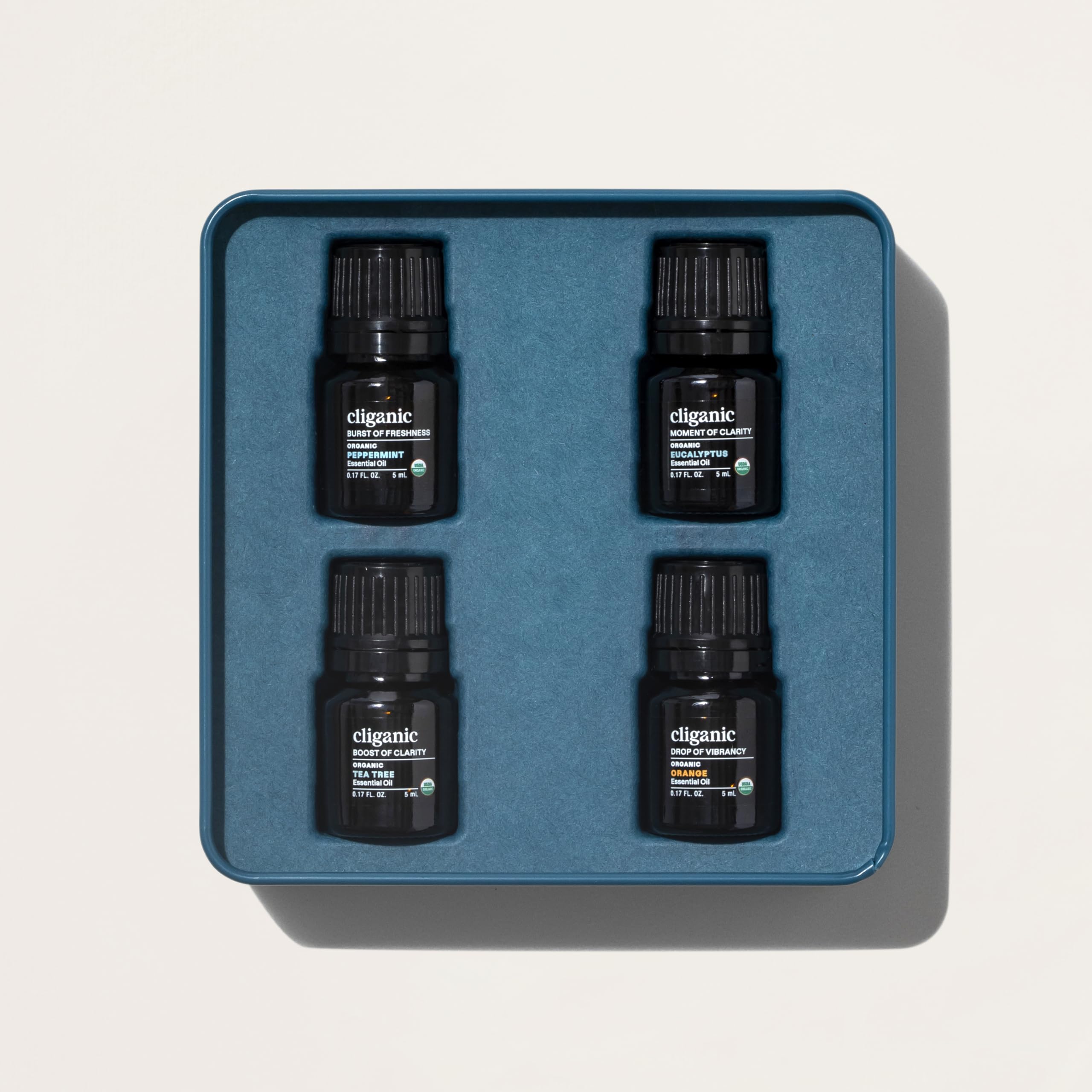 Cliganic Organic Essential Oils Gift Set (Top 4 - The Basics) | 100% Pure Natural Aromatherapy - Peppermint, Eucalyptus, Tea Tree & Orange