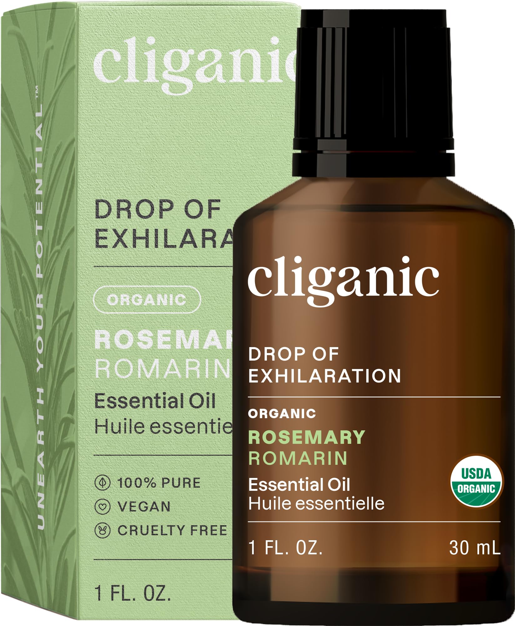 Cliganic Organic Rosemary Essential Oil 1oz – 100% Pure, Undiluted, USDA Organic, Non-GMO