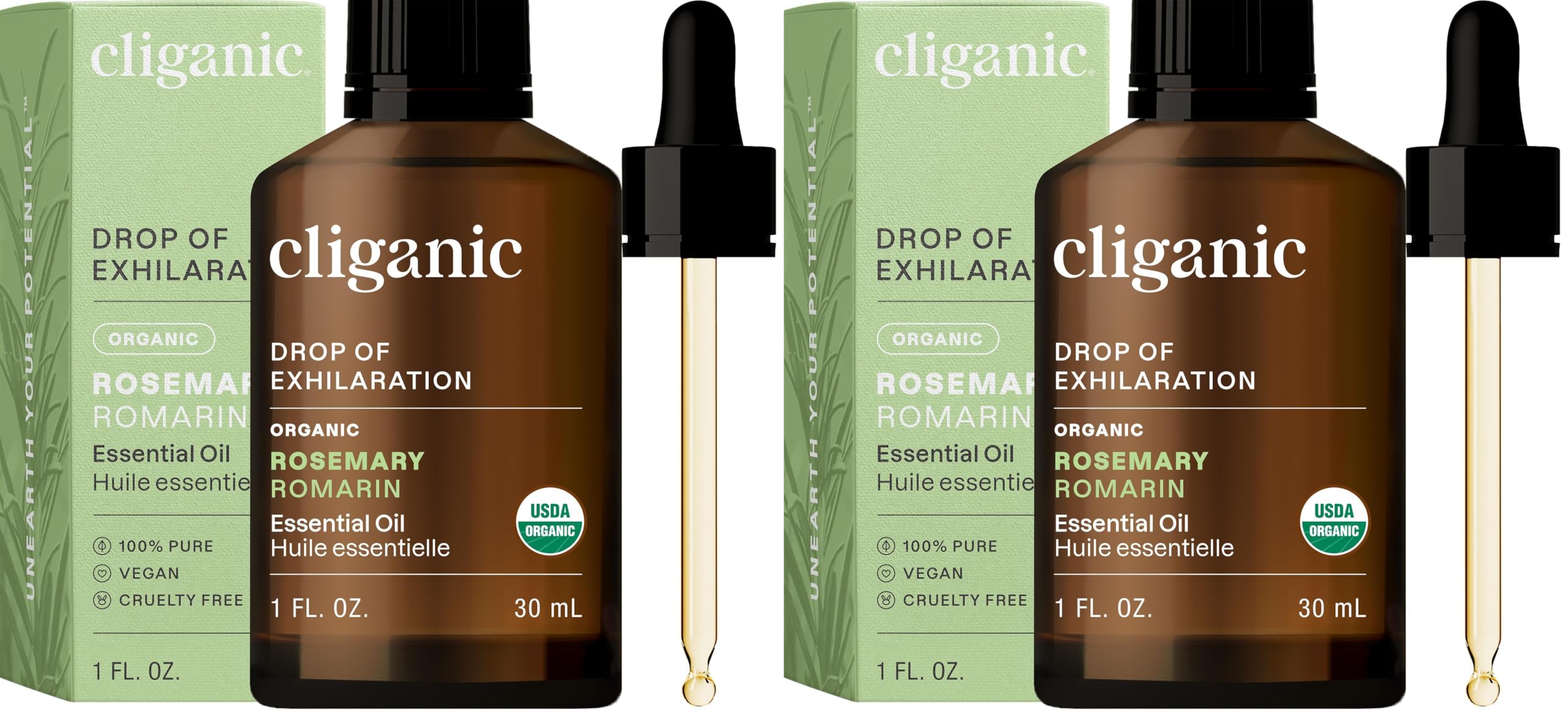 Cliganic Organic Rosemary Essential Oil for Hair, Skin, Aromatherapy - 100% Pure Natural Undiluted | Non-GMO Verified (Pack of 2)