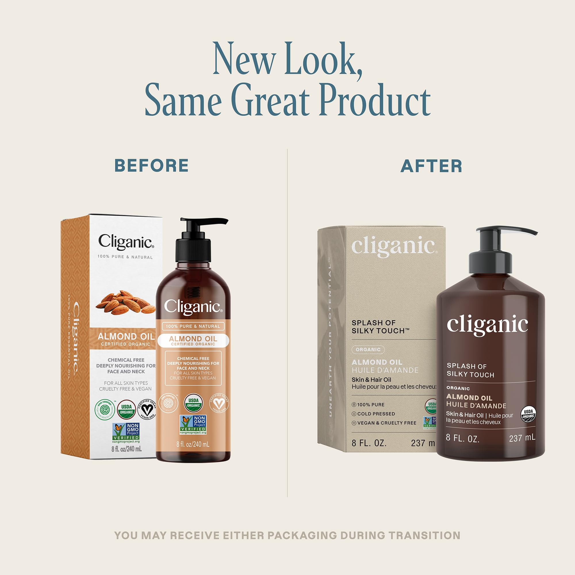 Cliganic Organic Sweet Almond Oil - 100% Pure (8oz) for Skin & Hair | Nourishing Carrier Oil